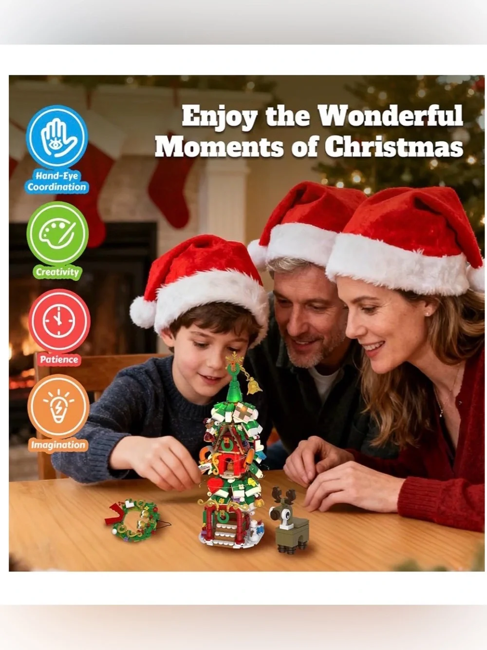 🔥Advent Calendar Christmas Tree Building Set w/LED lights, Wreath, & Reindeer